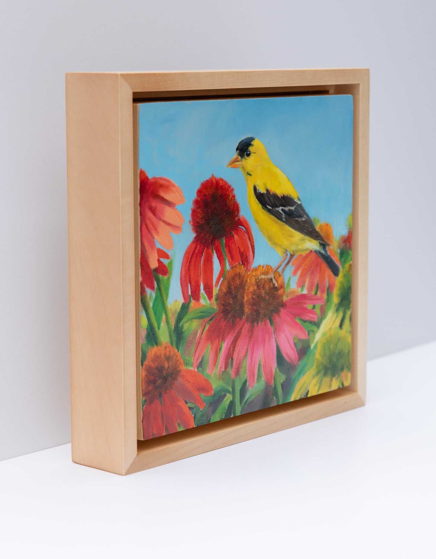 "August's Golden Watcher" 8x8 original oil painting. Framed