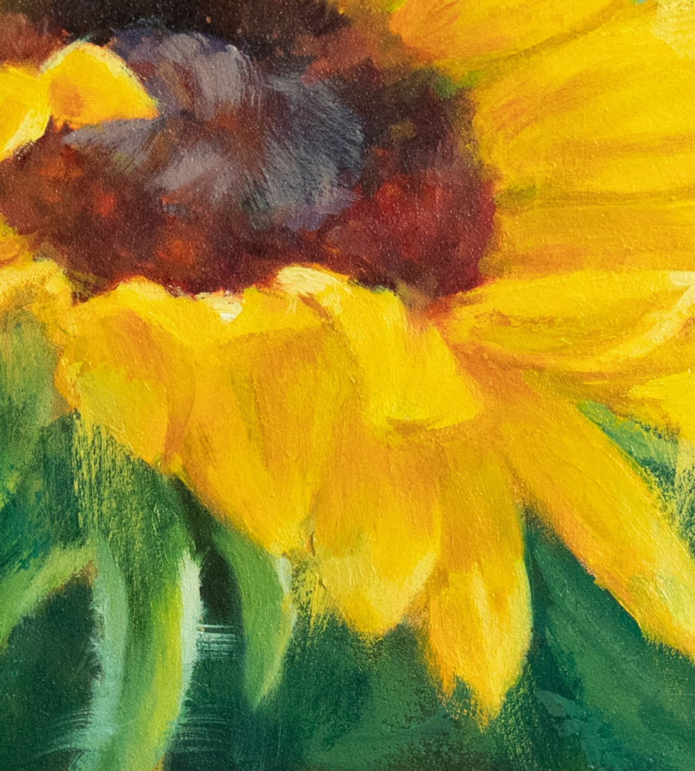 'Rays of Sunshine' 8x8 original oil flower painting. Framed