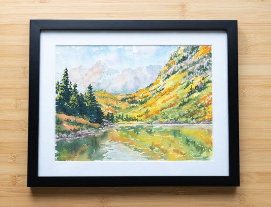 'Autumn Hills' Original watercolor landscape. 9x12in. Framed