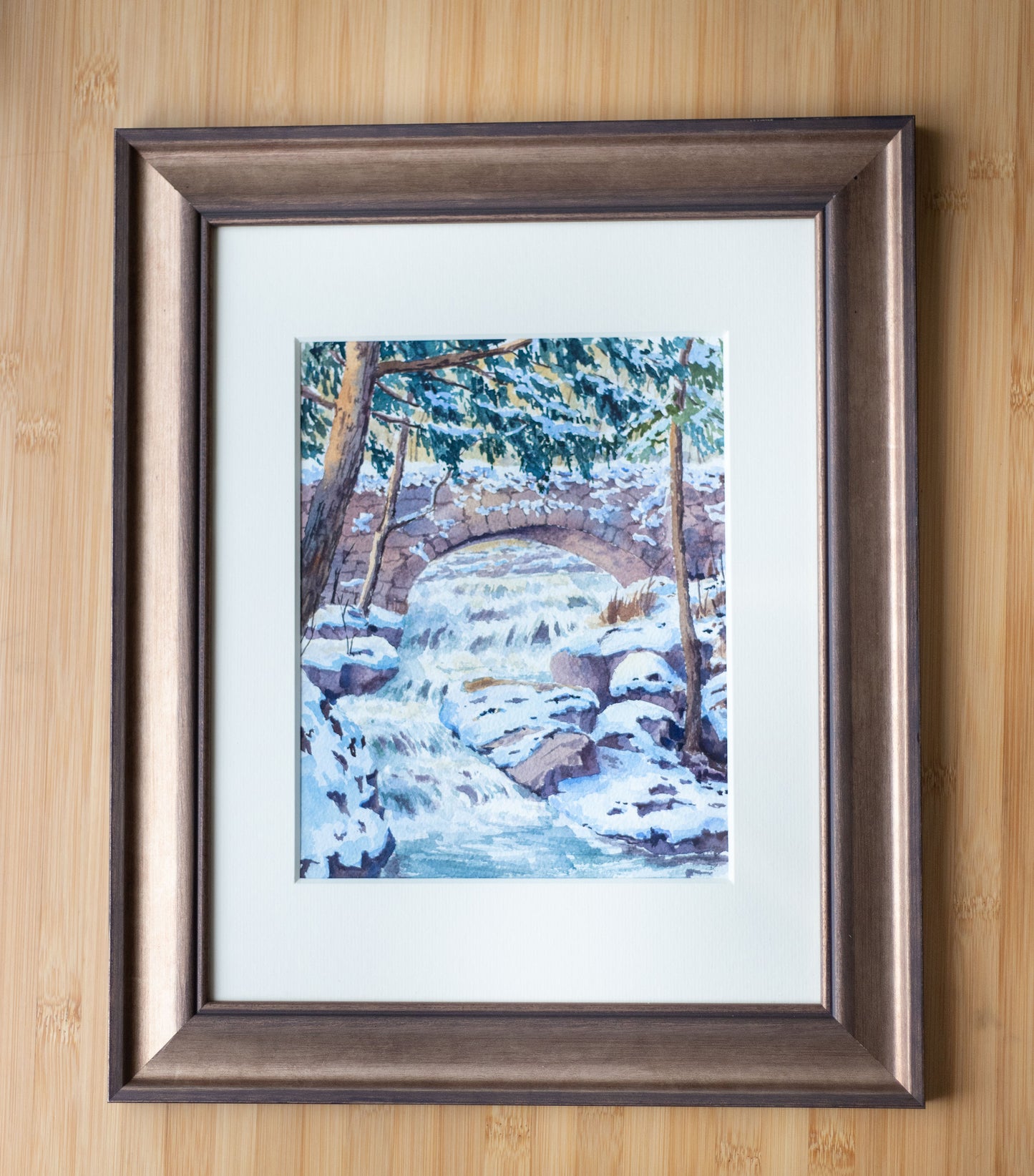 'Winter Break' Original watercolor landscape. 8x10in. Framed
