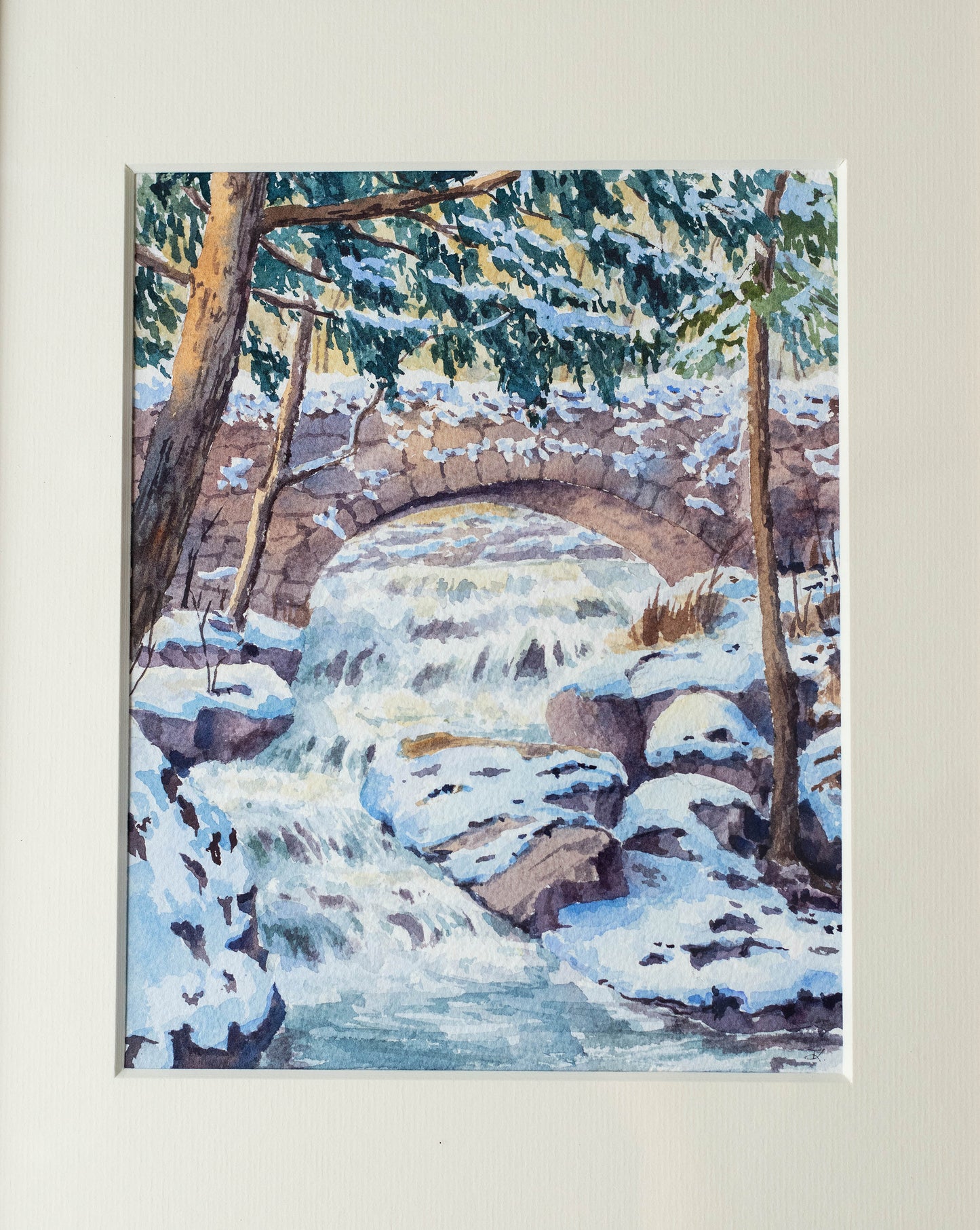 'Winter Break' Original watercolor landscape. 8x10in. Framed