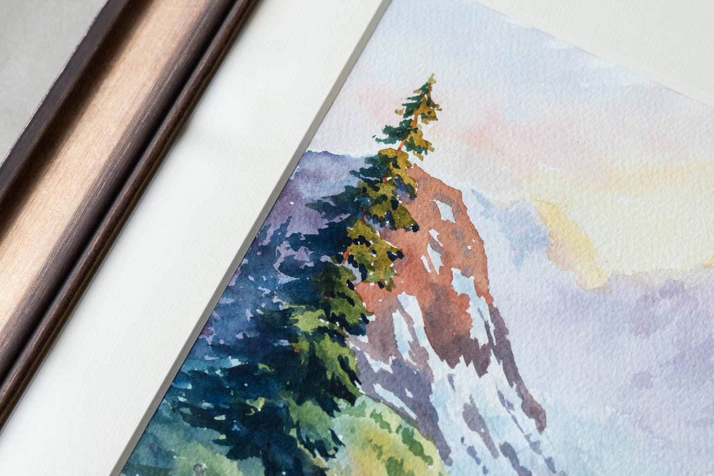'Golden Hour' Original watercolor landscape. 8x10in. Framed