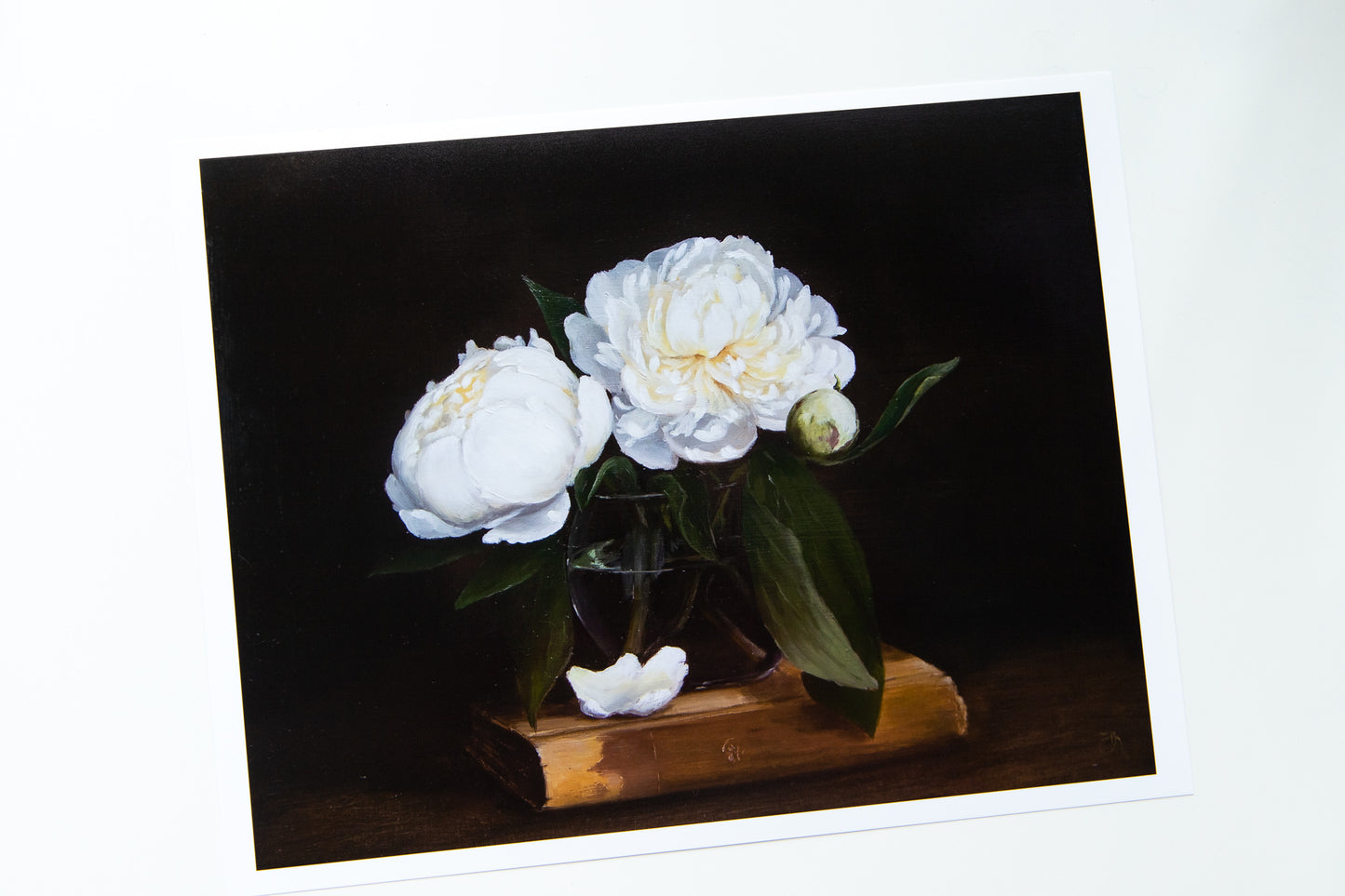 'White Peonies' still-life giclee print. Unframed.