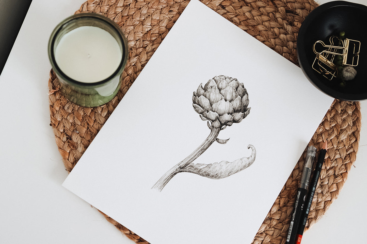 'Artichoke' Original Ink Illustration. 8.5x11in