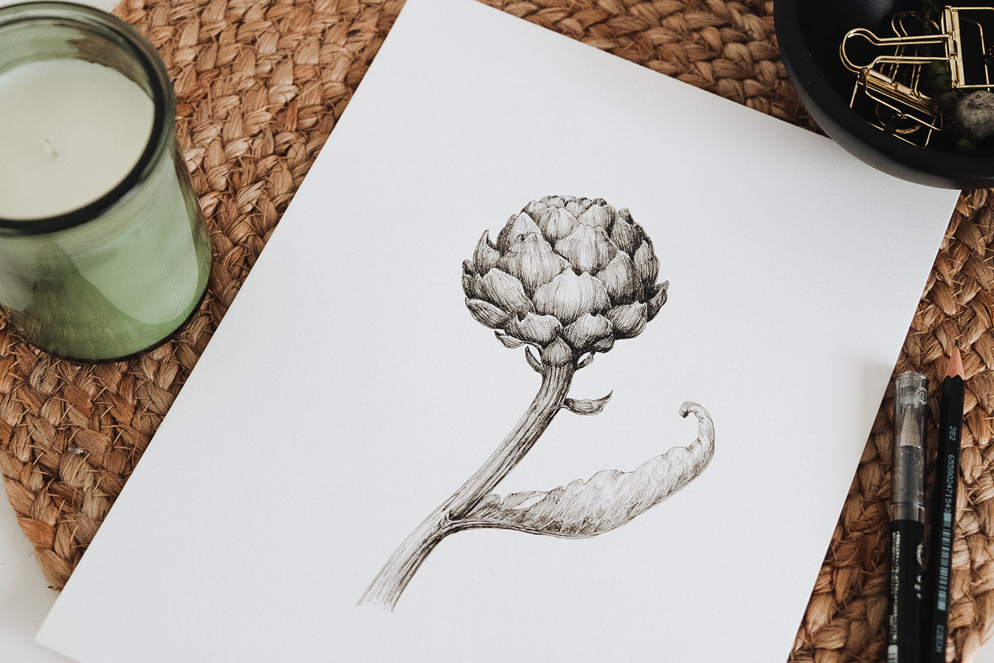 'Artichoke' Original Ink Illustration. 8.5x11in