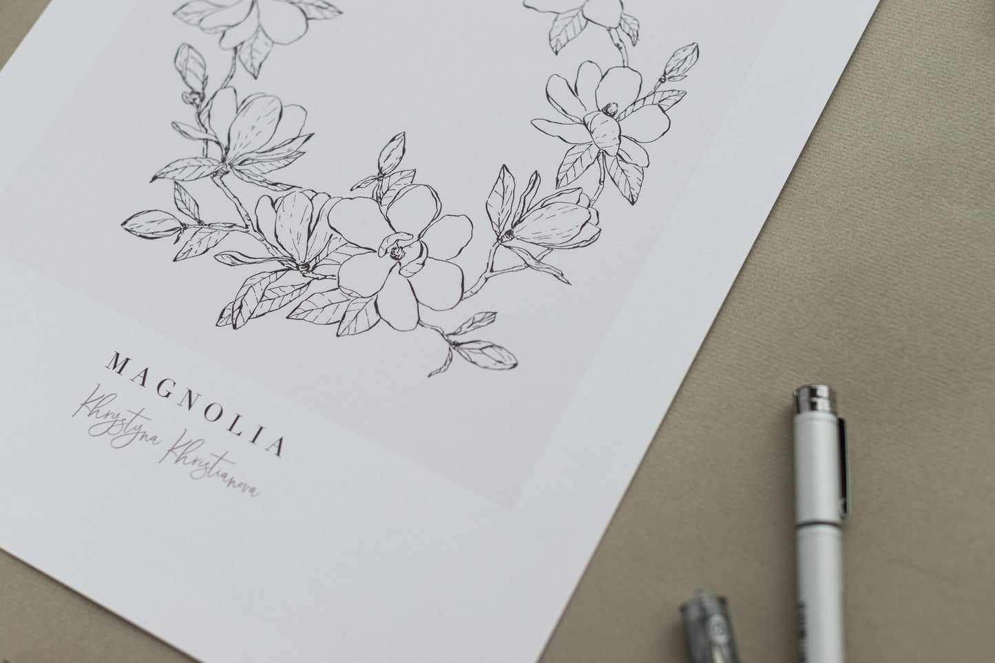 'Magnolia Wreath' giclee print. Unframed