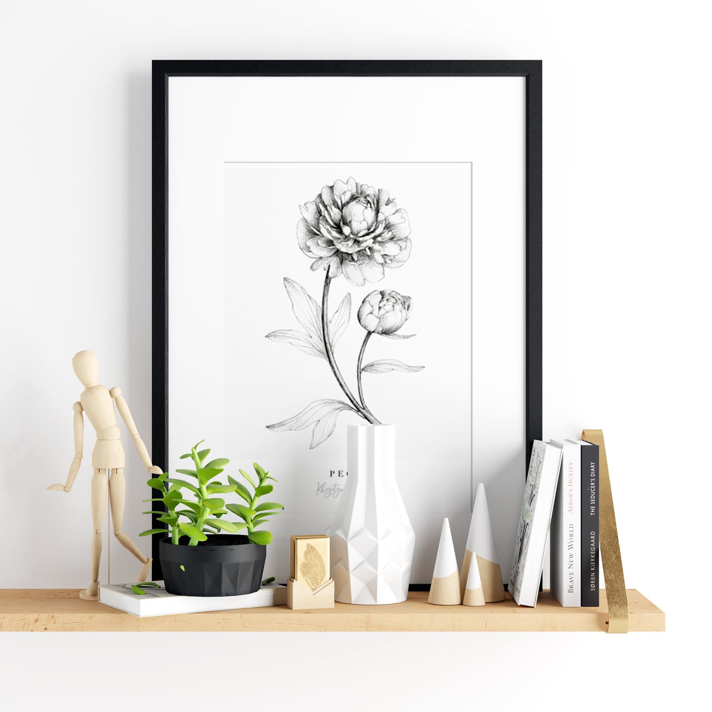 Peony ink illustration giclee print