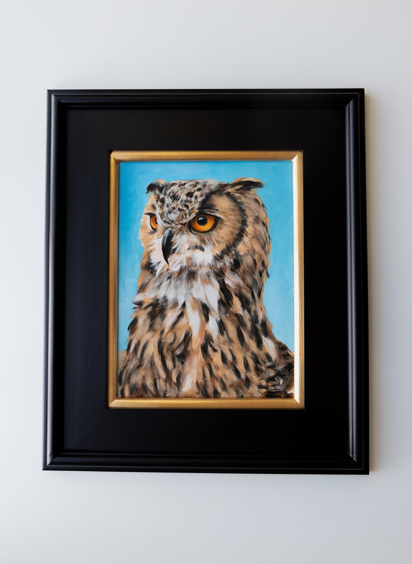 'Great Horned Owl' Original Oil Painting. 9x12. Framed