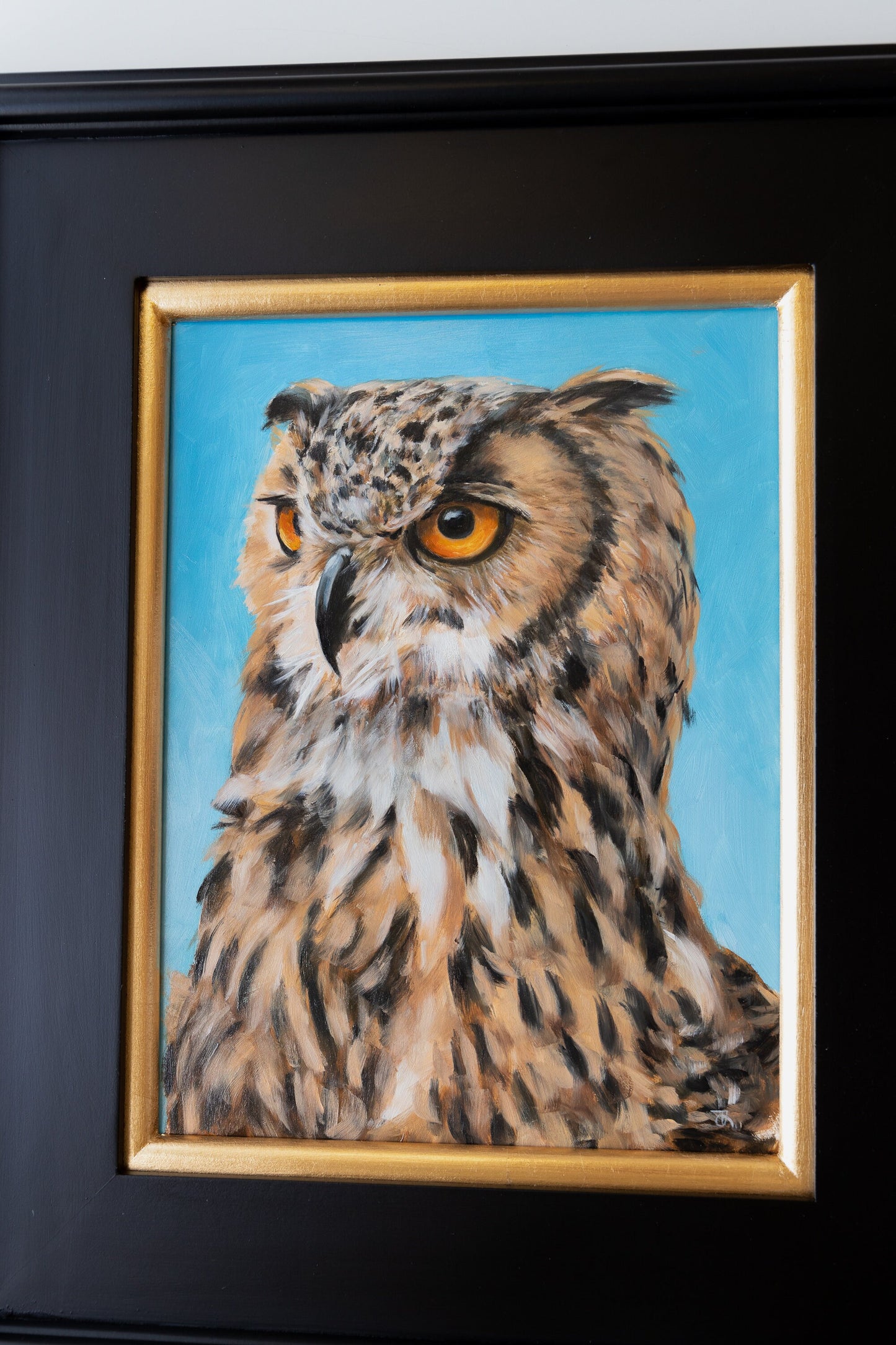 'Great Horned Owl' Original Oil Painting. 9x12. Framed