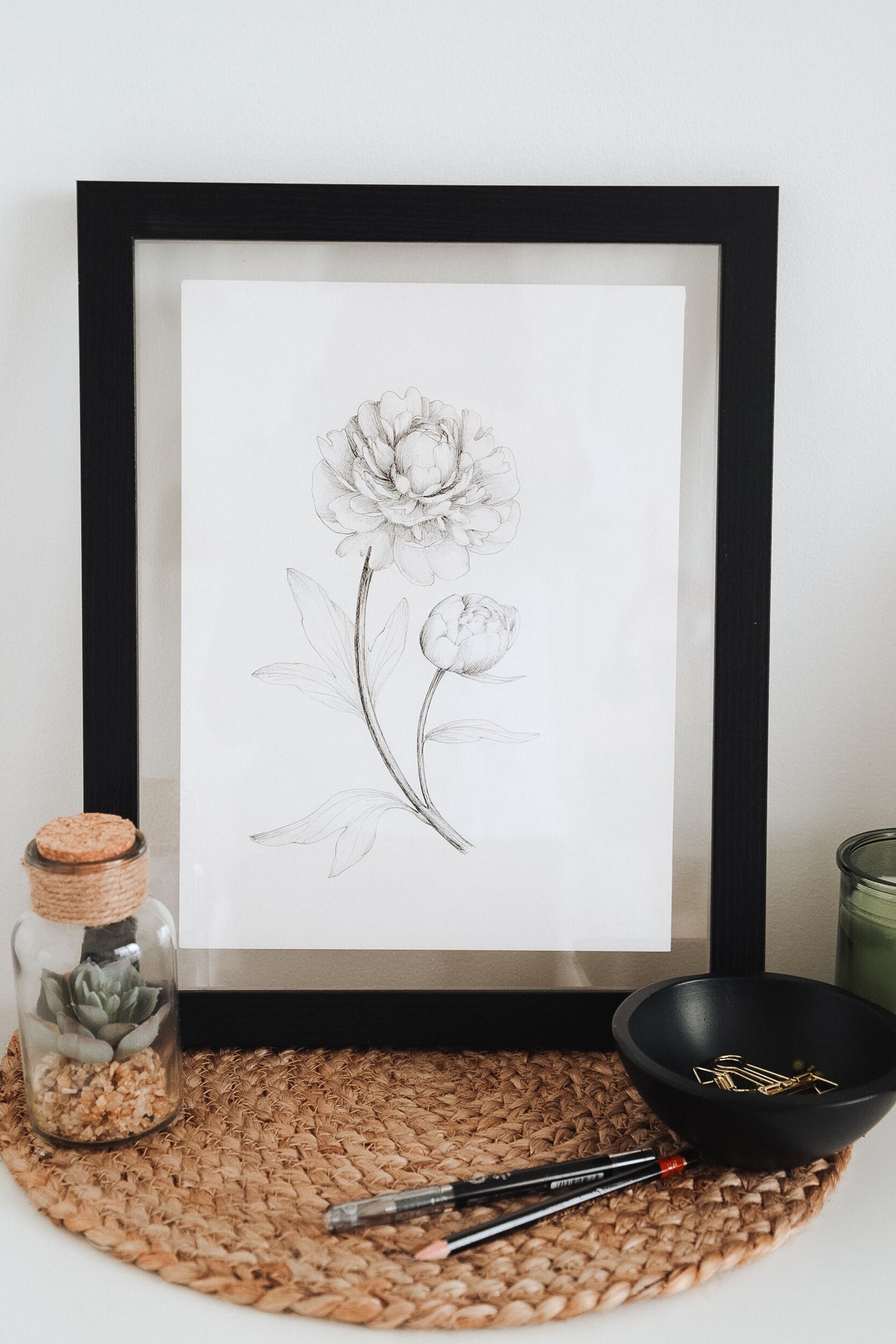 'Peony' Original Ink Illustration. 9x12in