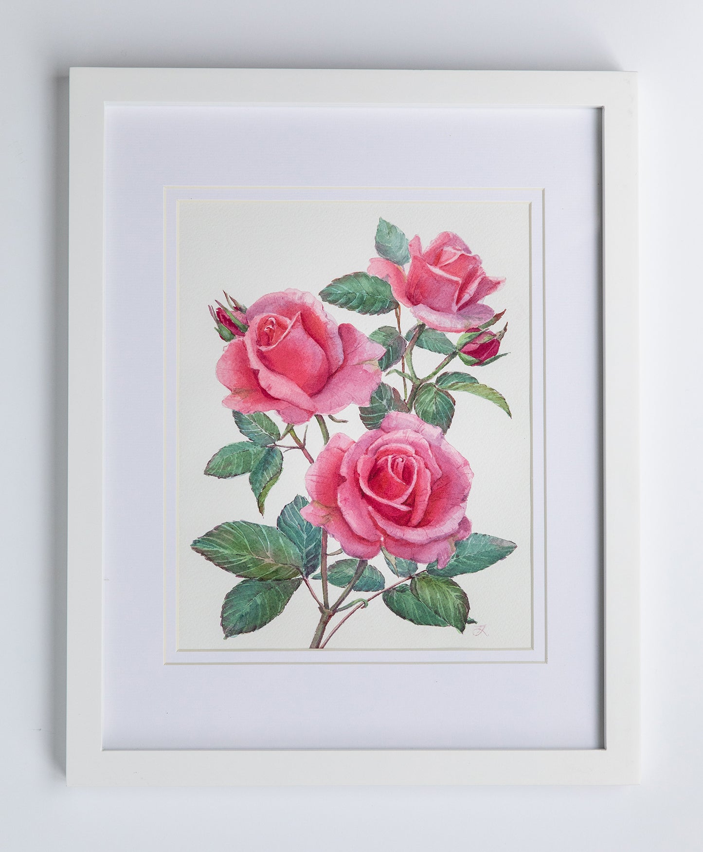 'Pink Whimsy'  8x10 watercolor painting. Framed