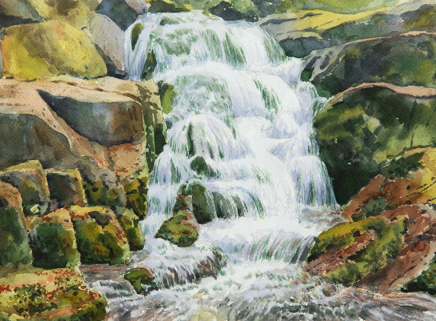 'Cascading Melody'  9x12 watercolor painting. Framed
