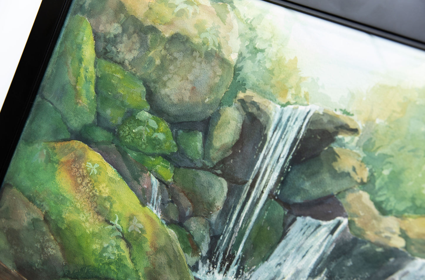 'Rushing Water' 20x30 watercolor painting. Framed