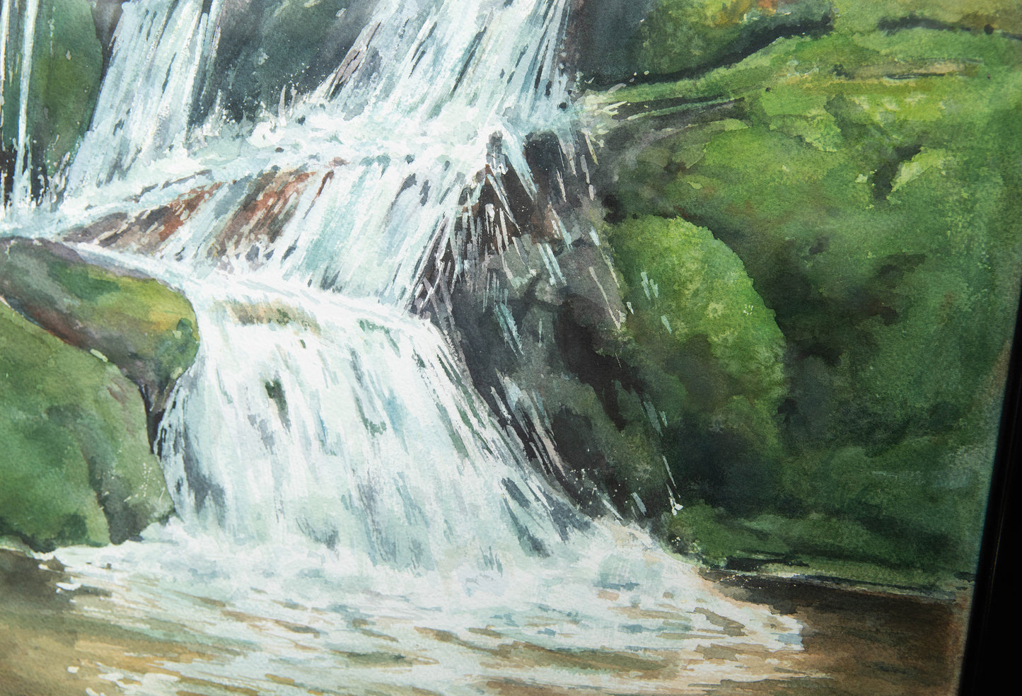 'Rushing Water' 20x30 watercolor painting. Framed