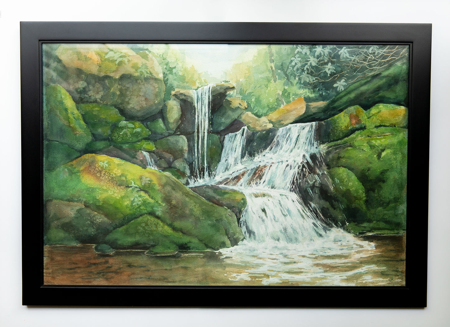 'Rushing Water' 20x30 watercolor painting. Framed