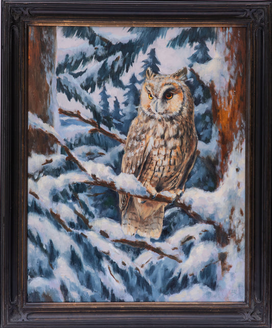 "In the Somber Depths of January" 16x20 original oil painting. Framed