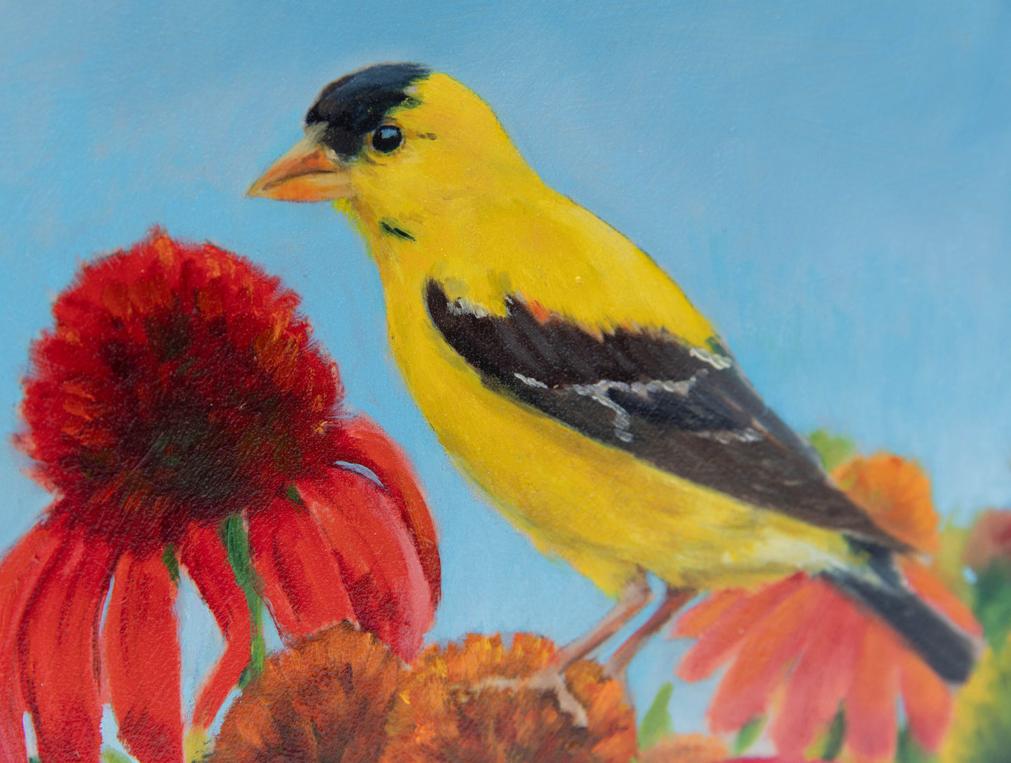 "August's Golden Watcher" 8x8 original oil painting. Framed