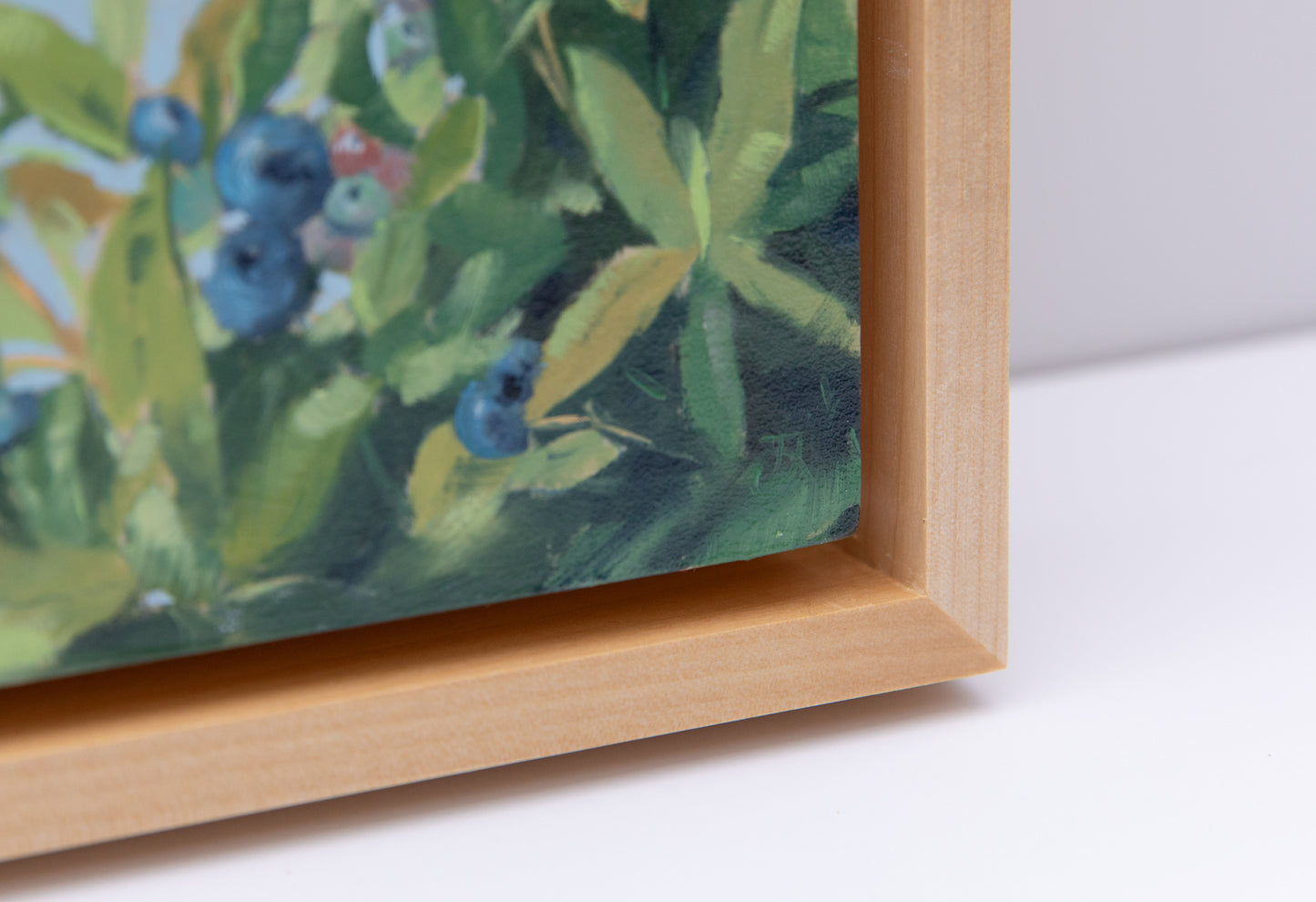 "Blueberry Thief" 8x8 original oil painting. Framed