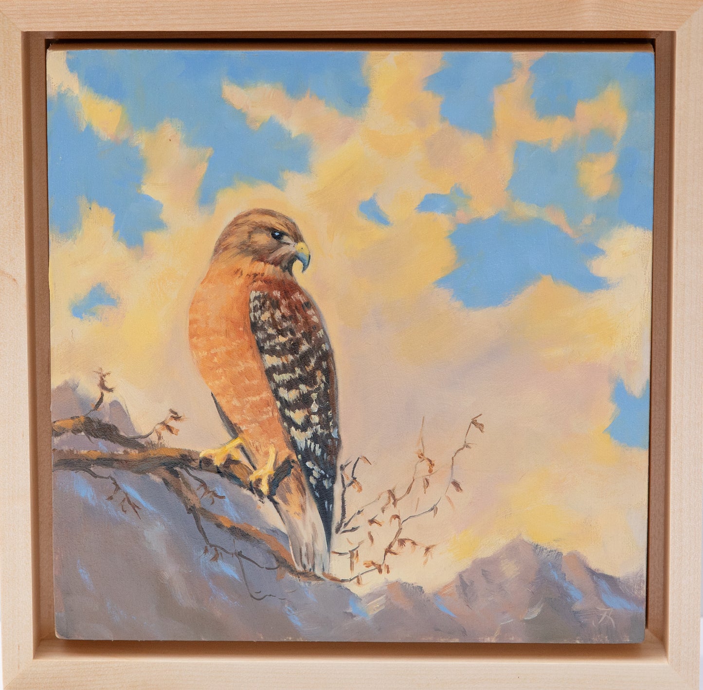 "Gilded Skies of November" 8x8 original oil painting. Framed