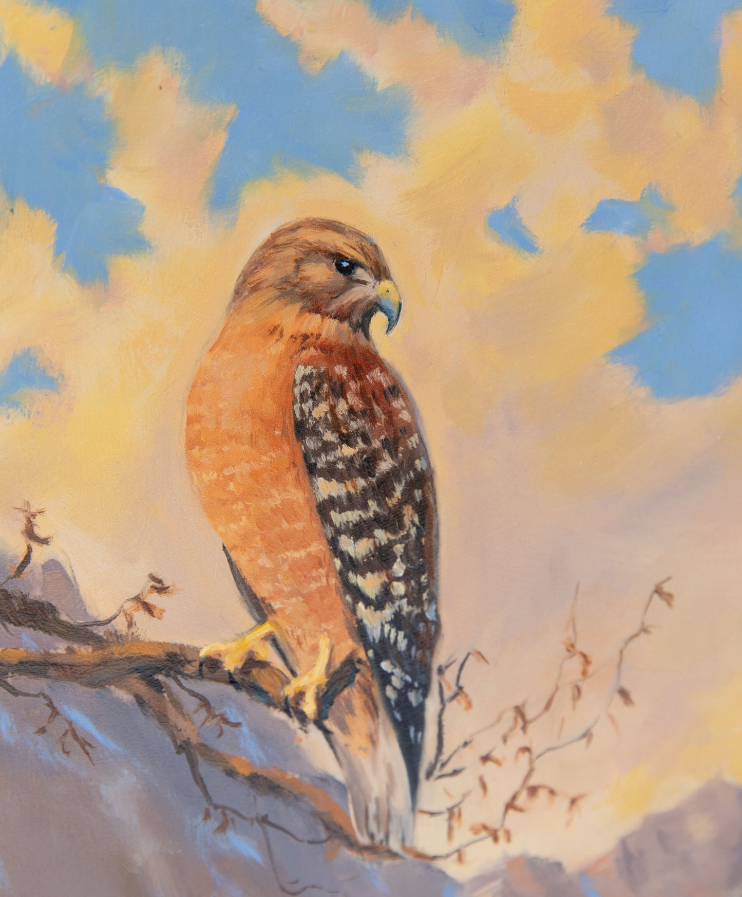 "Gilded Skies of November" 8x8 original oil painting. Framed