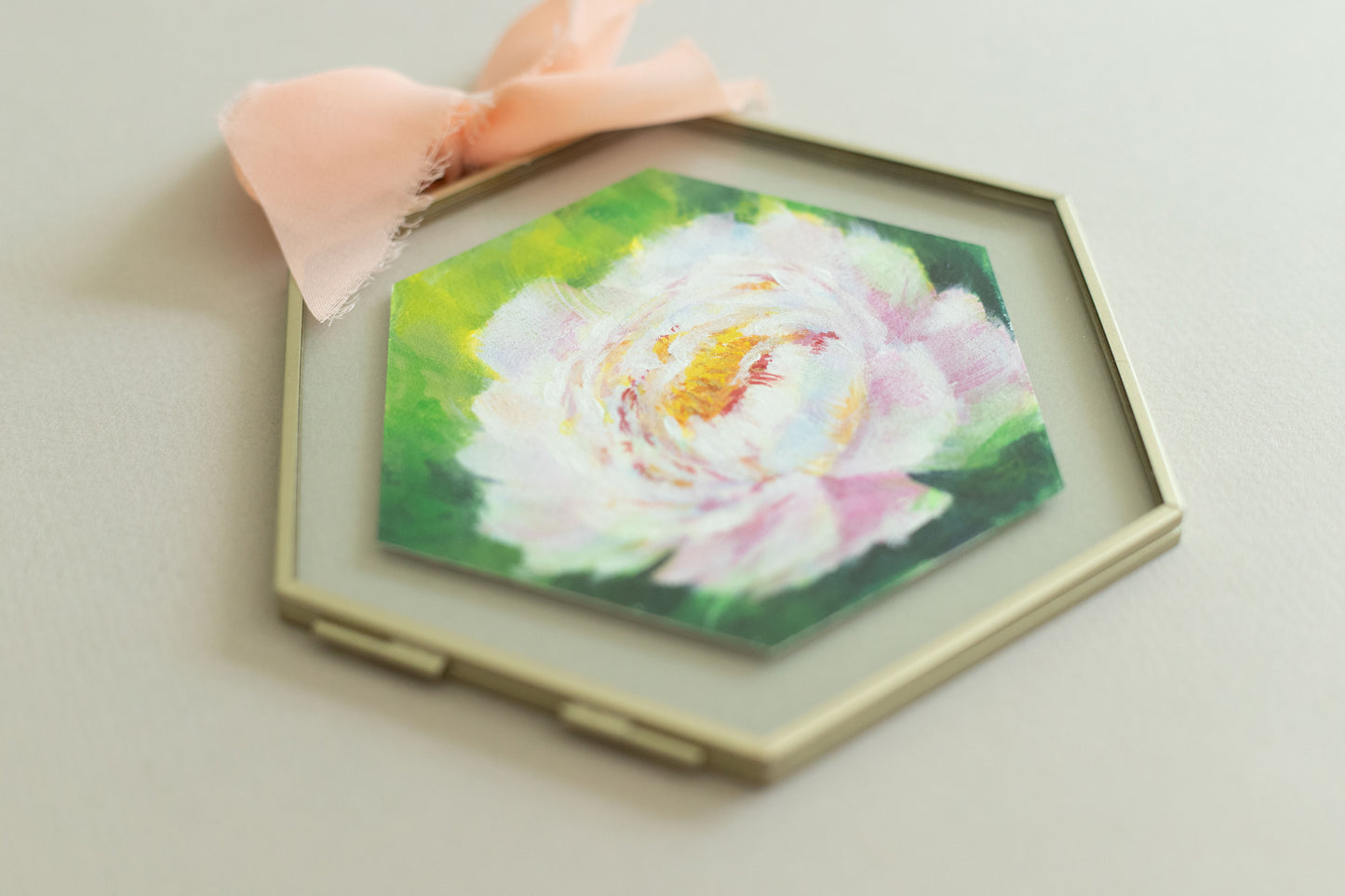 "White Peony" Acrylic original mini painting in a glass frame