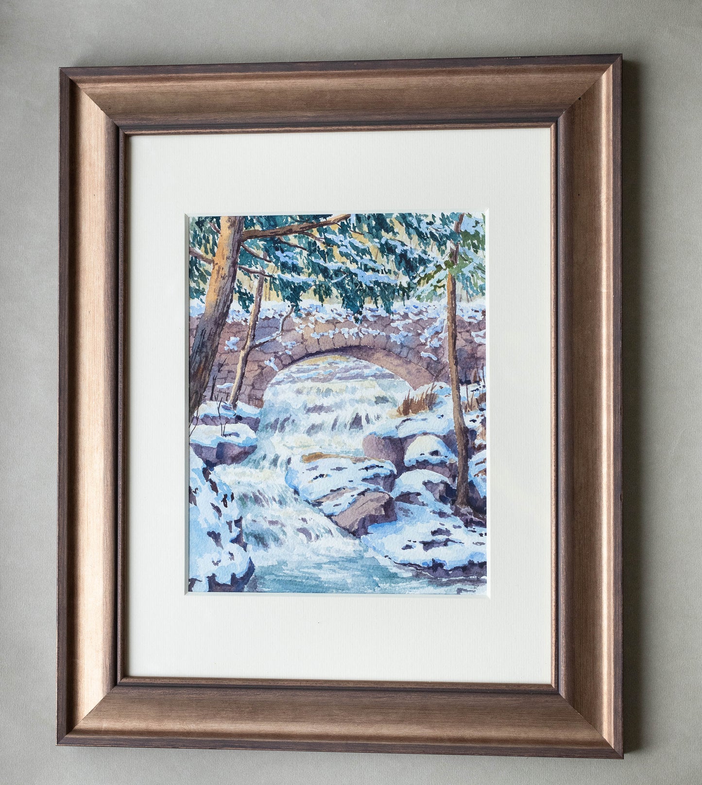 'Winter Break' Original watercolor landscape. 8x10in. Framed