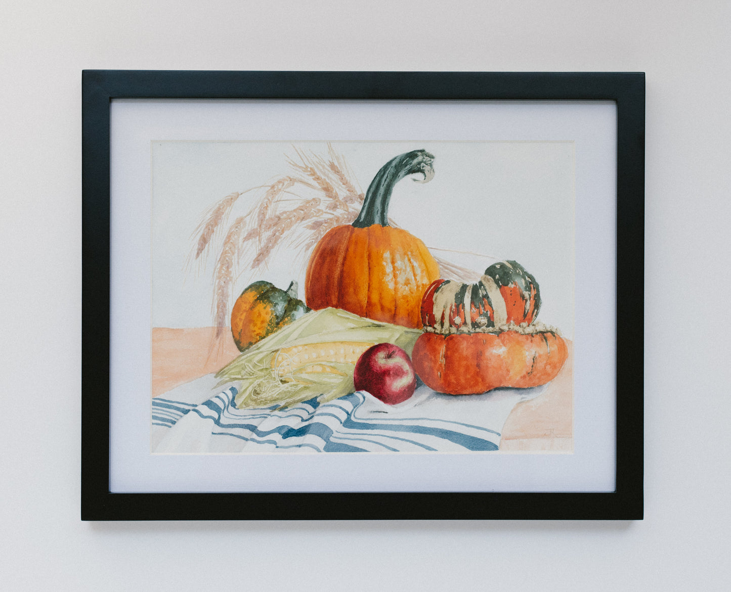 Fall Harvest, original watercolor illustration, 9x12, framed