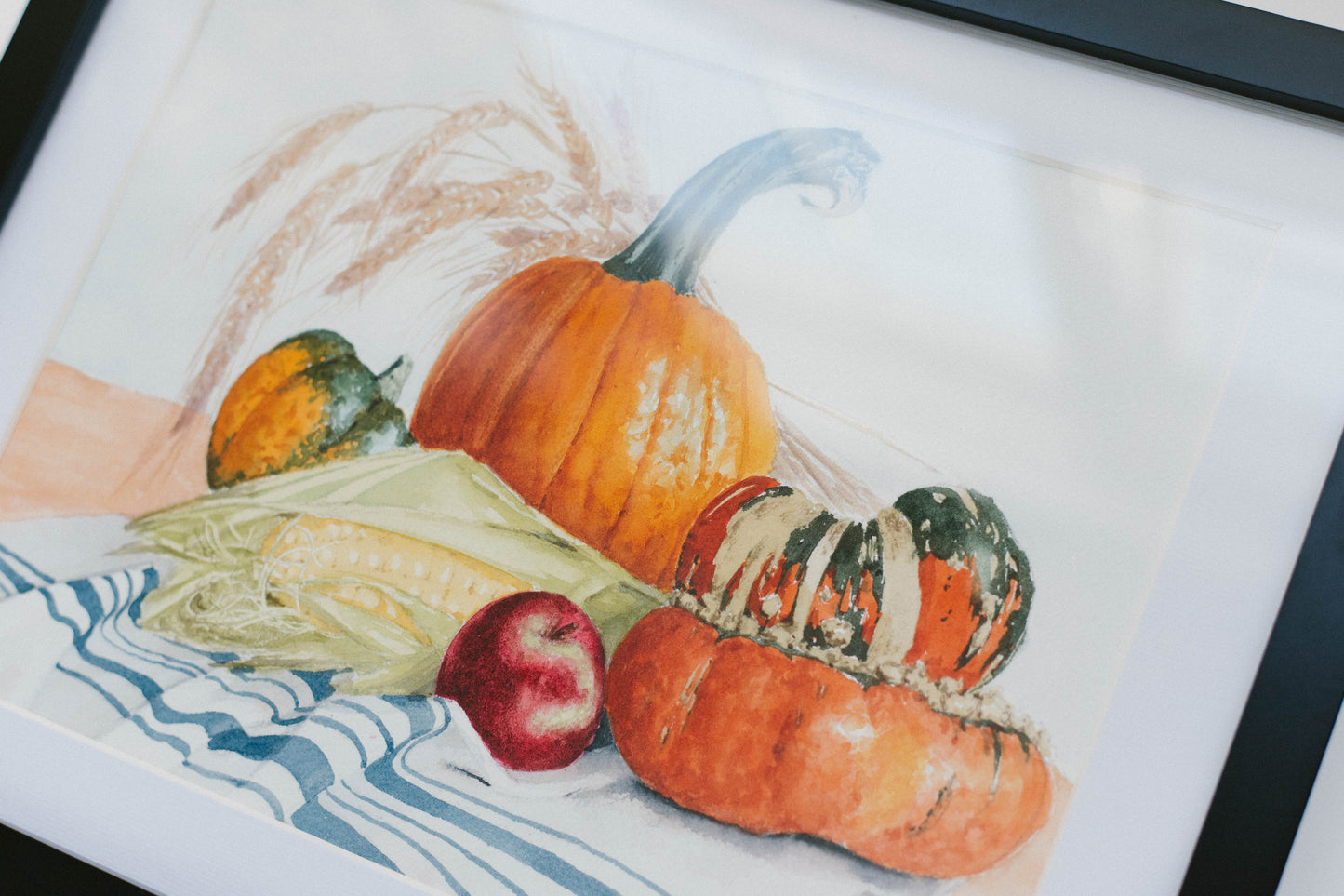 Fall Harvest, original watercolor illustration, 9x12, framed