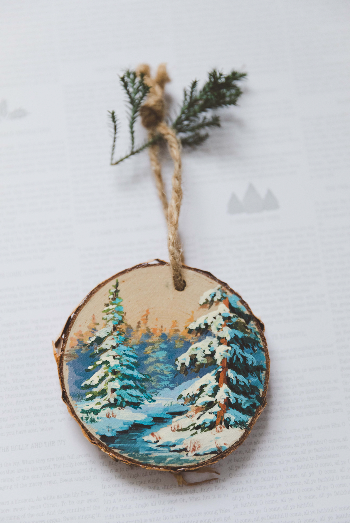 Hand-painted Winter landscape Christmas tree ornament