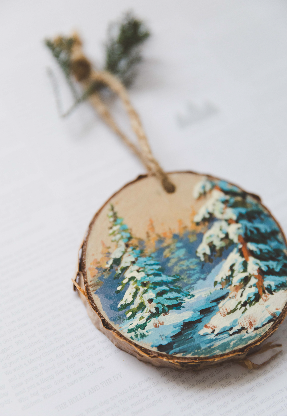 Hand-painted Winter landscape Christmas tree ornament