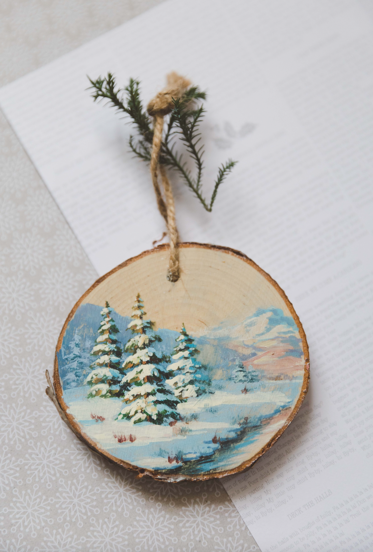 Hand-painted Winter landscape Christmas tree ornament