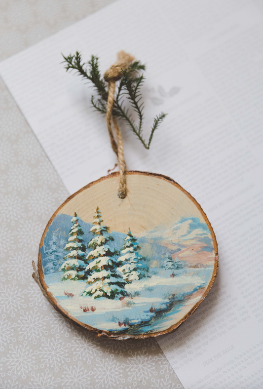 Hand-painted Winter landscape Christmas tree ornament