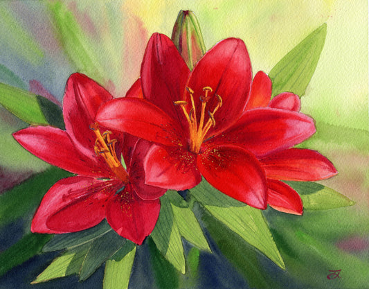 'Red Velvet'  8x10 watercolor painting. Framed