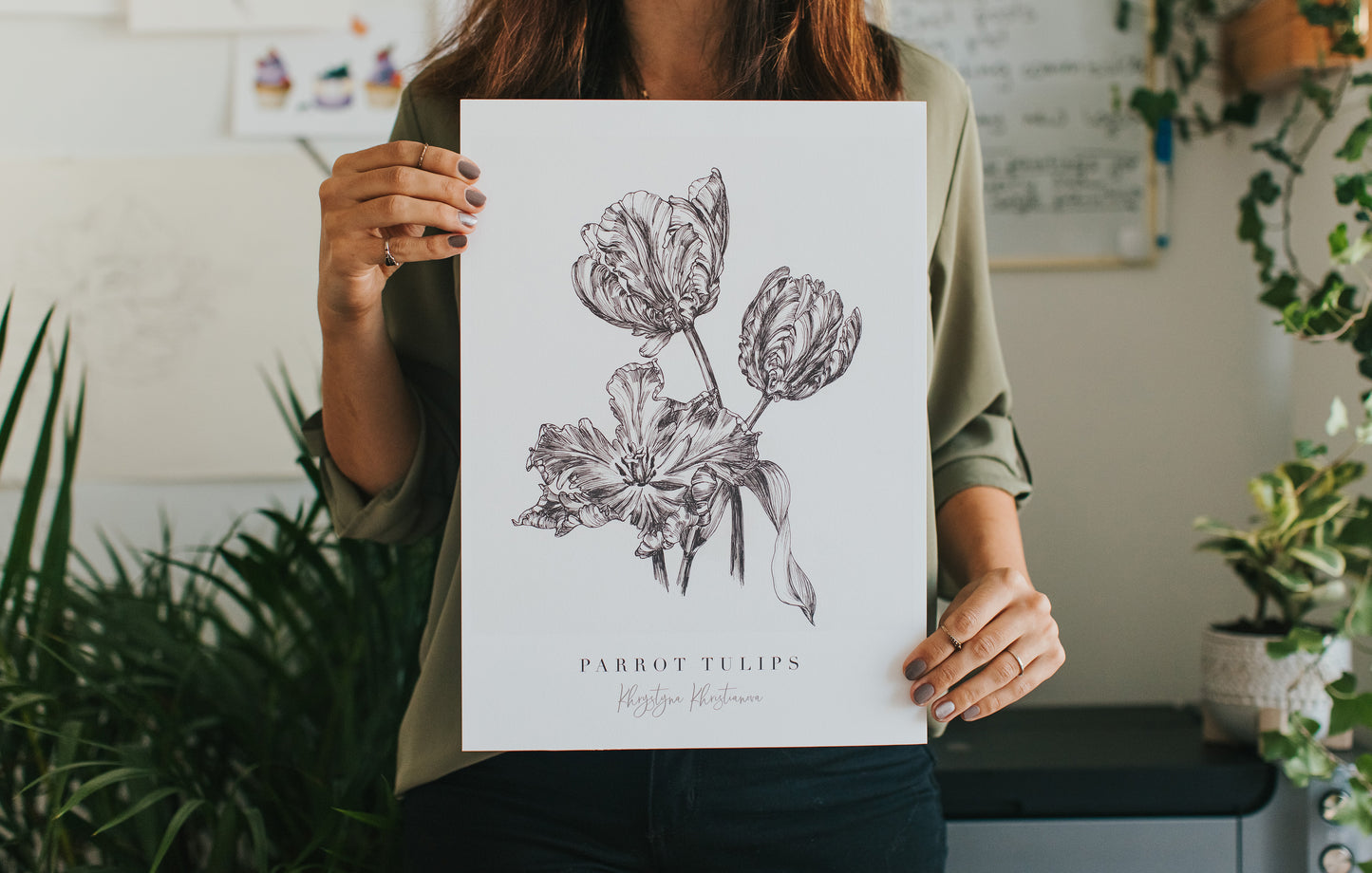 'Parrot Tulips' giclee print. Unframed