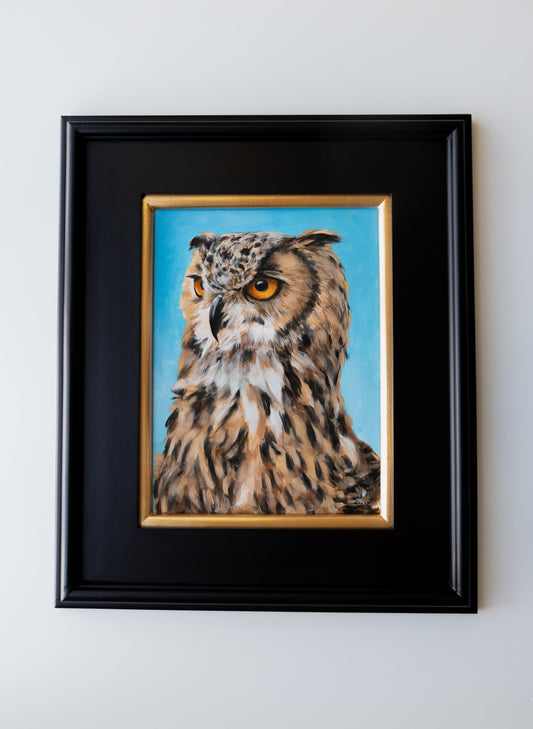 'Great Horned Owl' Original Oil Painting. 9x12.  Framed