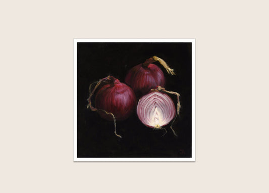 'Red Onions' still-life giclee print. Unframed.