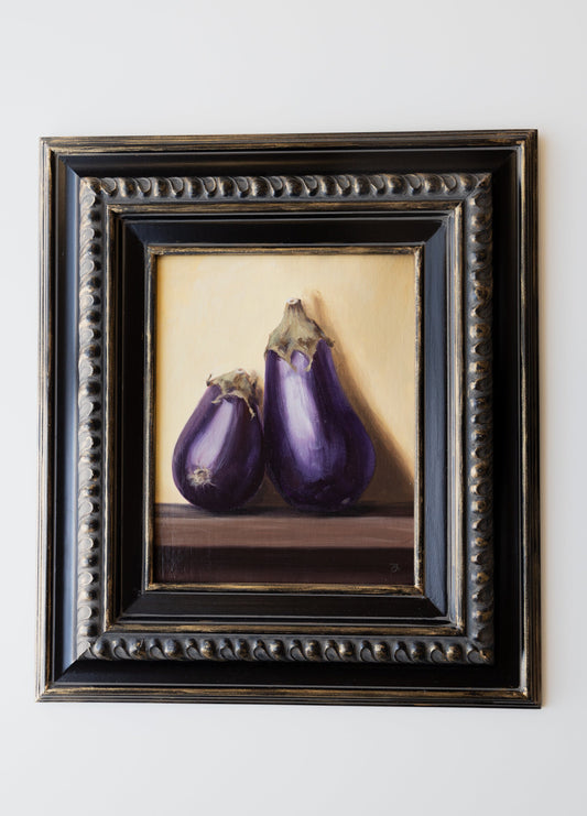 'Eggplants' Original Oil Painting. 9x12  Framed