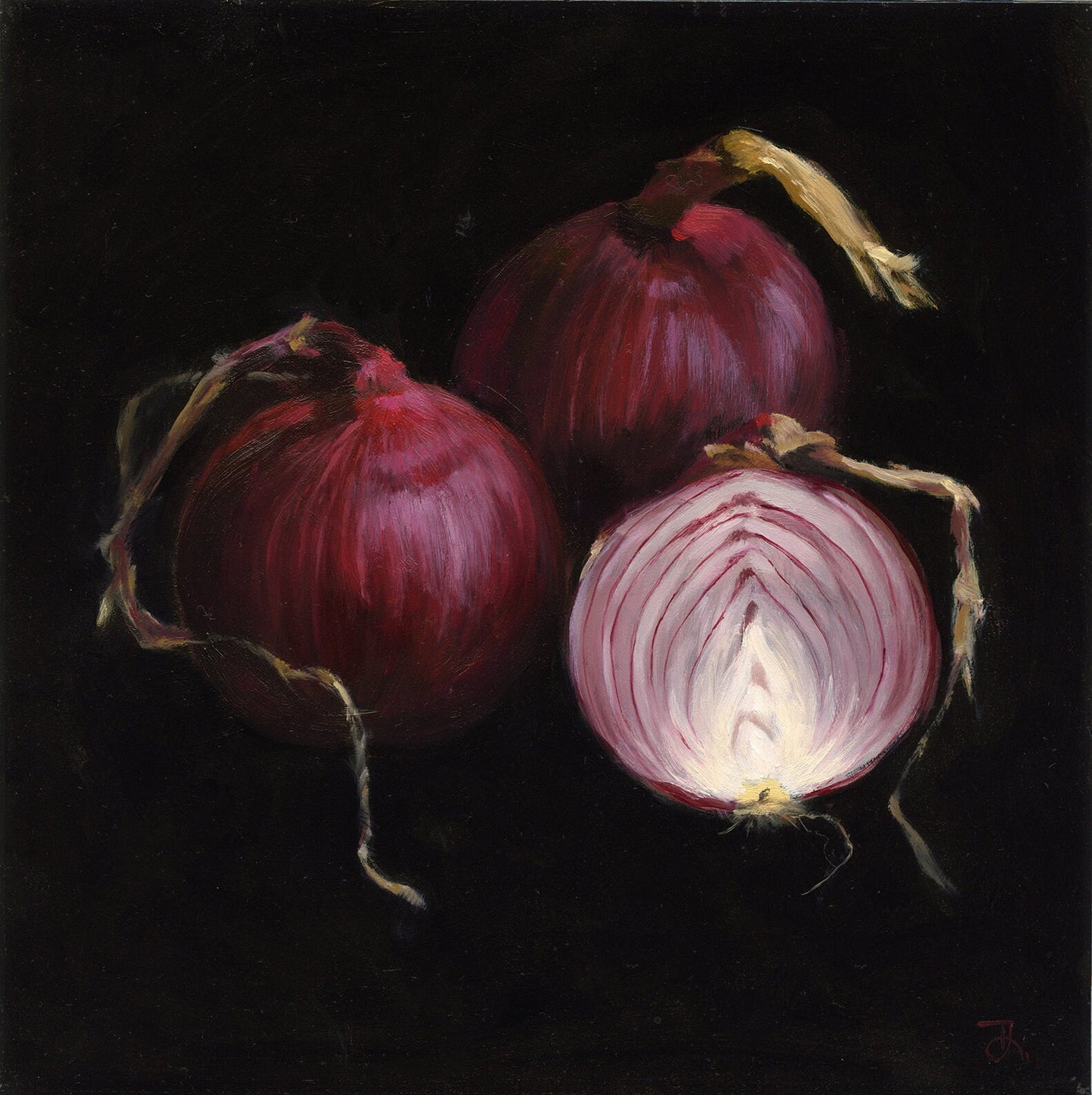 'Red Onions' still-life giclee print. Unframed.