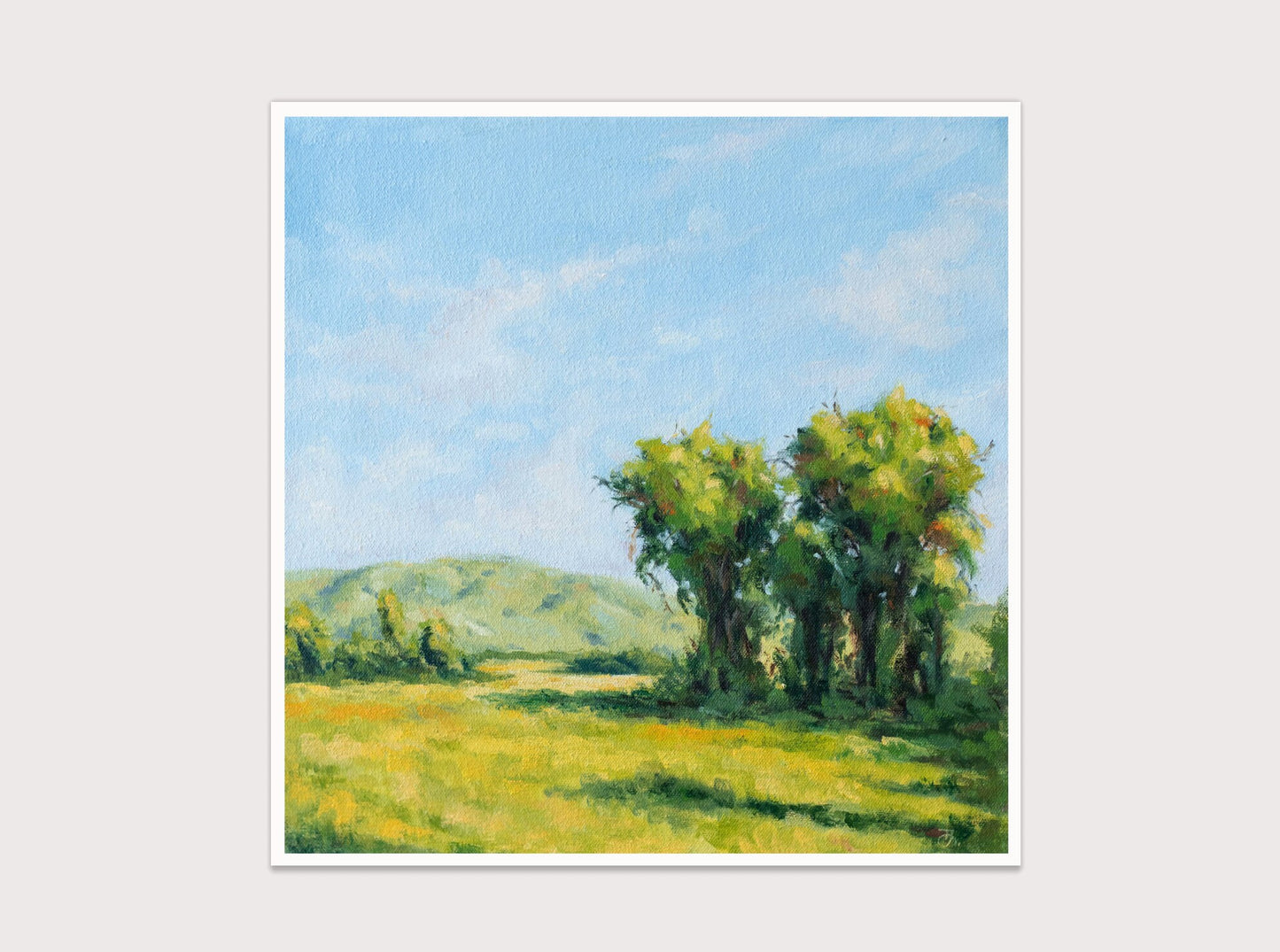 'Green Hills' giglee landscape print. Unframed