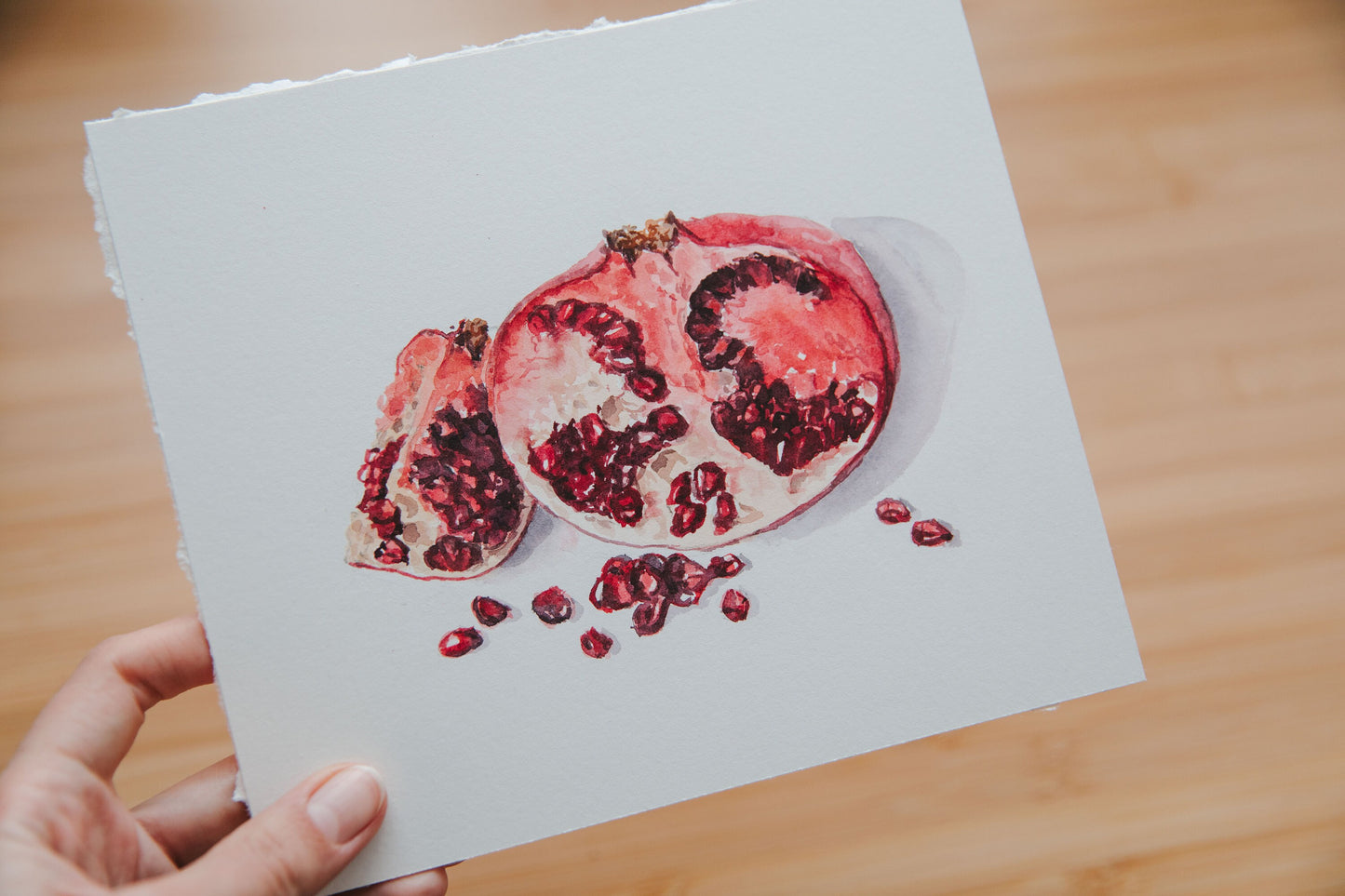 Original pomegranate watercolor illustration. 8x7in