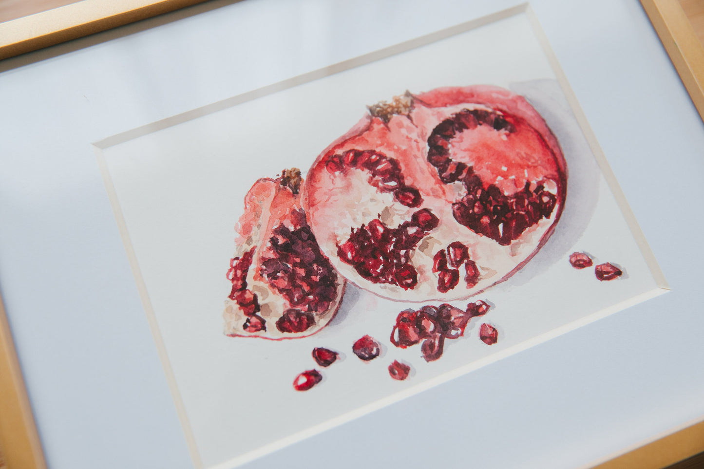 Original pomegranate watercolor illustration. 8x7in